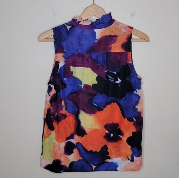 LOFT | Colorful Ruffled Floral Sleeveless Tank Top Size Small - Picture 4 of 5